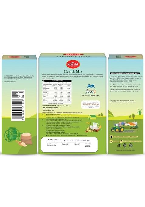 Melam Health Mix Powder 500G For Kids, Adults & Elderly People | Enriched With Green Jackfruit Flour & Millets | Gluten Free With No Added Sugar, Colours Or Preservatives | High In Protein & Fiber