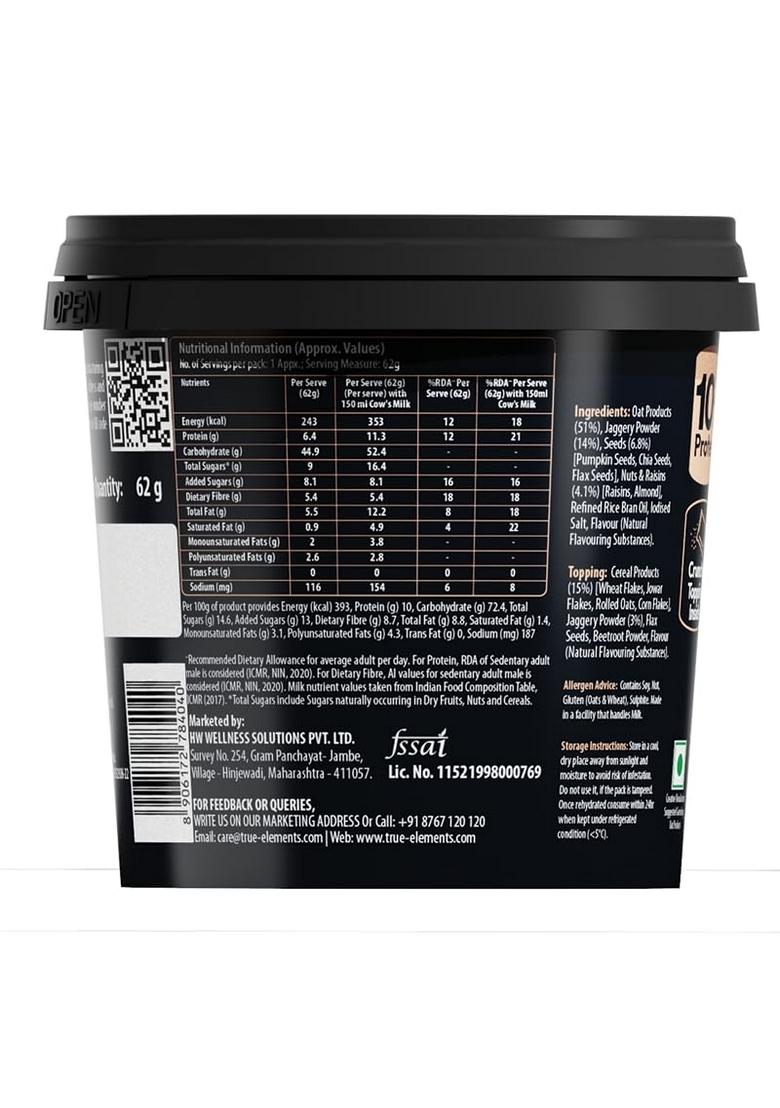 True Elements Overnight Oats The Og Oats 62G | Classic Creamy Flavour | Ready-To-Eat Breakfast | High Protein & Fibre