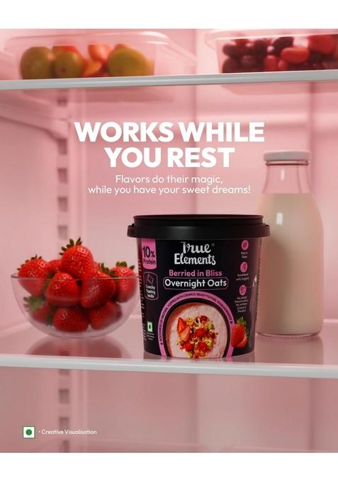 True Elements Overnight Oats Berried In Bliss 62G – Ready-To-Eat Breakfast | High Protein, Fibre & Berry Flavour | Healthy Instant Oats Snack