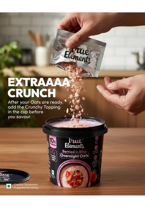 True Elements Overnight Oats Berried In Bliss 62G – Ready-To-Eat Breakfast | High Protein, Fibre & Berry Flavour | Healthy Instant Oats Snack