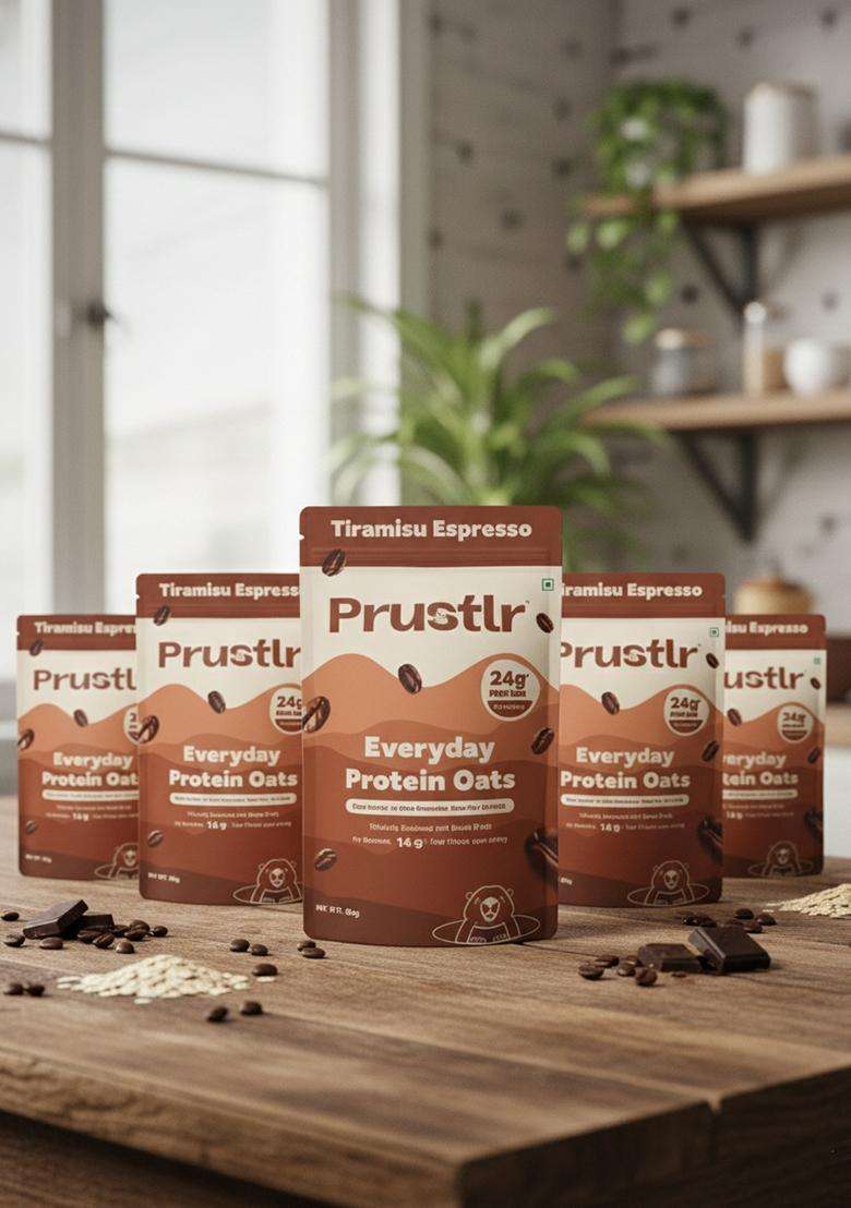 Prustlr Tiramisu Espresso – Everyday Protein Oats 24G Protein | Gluten-Free | Guilt-Free | Vegan Friendly | Nature-Inspired | No Added Preservatives | Pack Of 5 - Indya
