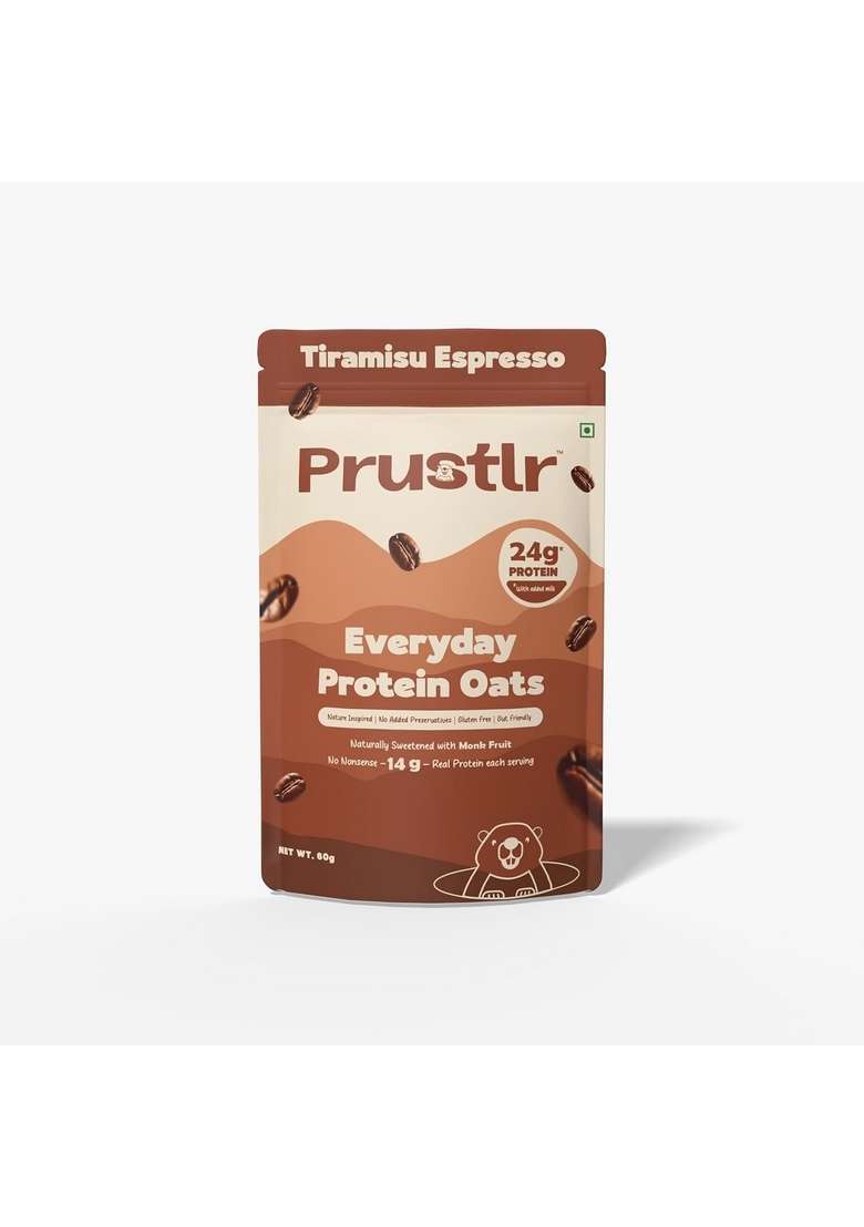 Prustlr Tiramisu Espresso – Everyday Protein Oats 24G Protein | Gluten-Free | Guilt-Free | Vegan Friendly | Nature-Inspired | No Added Preservatives | Pack Of 5 - Indya