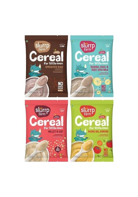 Slurrp Farm No Added Sugar No Salt Cereal Starter Combo | Made With Ragi, Oats, Jowar, Real Fruits, Vegetables, Dals | Healthy Food For Kids | Easy To Cook | 50 G*4