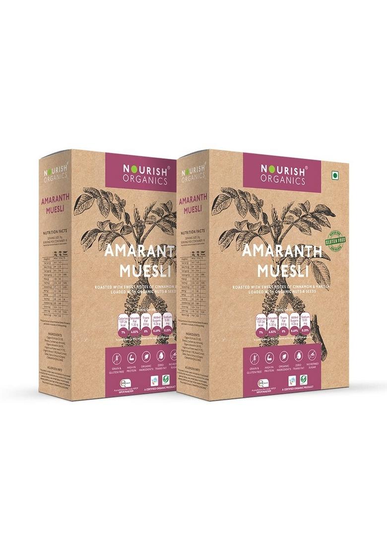 Nourish Organics Amaranth Muesli 280G Each Pack Of 2 | Healthy And Nutritious Breakfast Cereals With Whole Nuts | No Refined Sugar | Clean Label