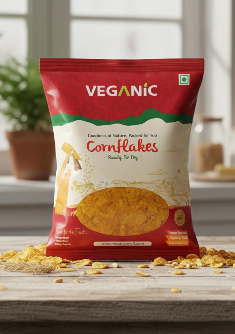 Veganic Raw Cornflakes | Breakfast Cereal/ Poha | Ready To Fry Corn Flakes | Healthy Poha Chivda Snacks, Maize (250 Gm)