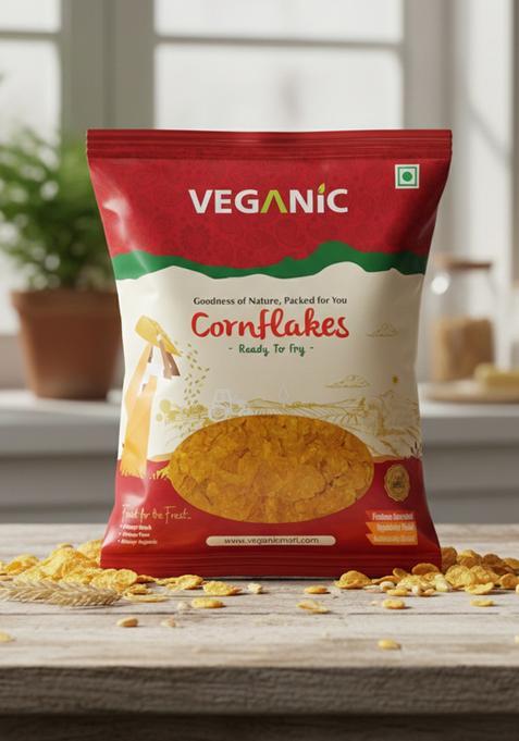 Veganic Raw Cornflakes | Breakfast Cereal/ Poha | Ready To Fry Corn Flakes | Healthy Poha Chivda Snacks, Maize (250 Gm)