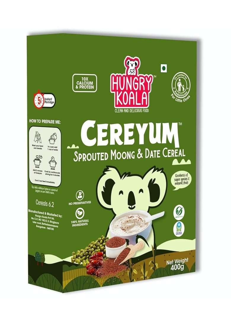 Hungry Koala Sprouted Moong & Dates Cereal Made For Kids To Grow Healthy Made With Natural Ingredients No Preservative Or Additives Or Maida 400 Grams Pack - Indya