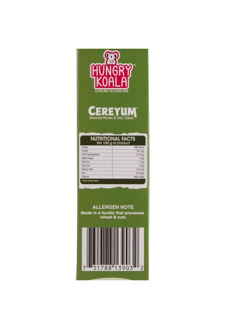 Hungry Koala Sprouted Moong & Dates Cereal Made For Kids To Grow Healthy Made With Natural Ingredients No Preservative Or Additives Or Maida 400 Grams Pack - Indya