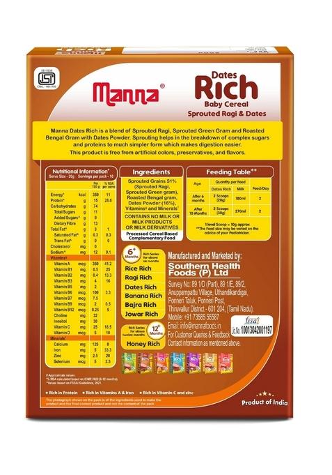 Manna Baby Cereal. No Added Sugar, Baby Food Safe For 6