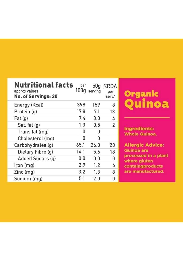 Yogabar Whole Quinoa 1Kg Pouch - Gluten Free Quinoa Grain - Diet Food For Weight Loss Management - Helps Manage Sugar Levels - Low Gi For Sustained Energy - Indya