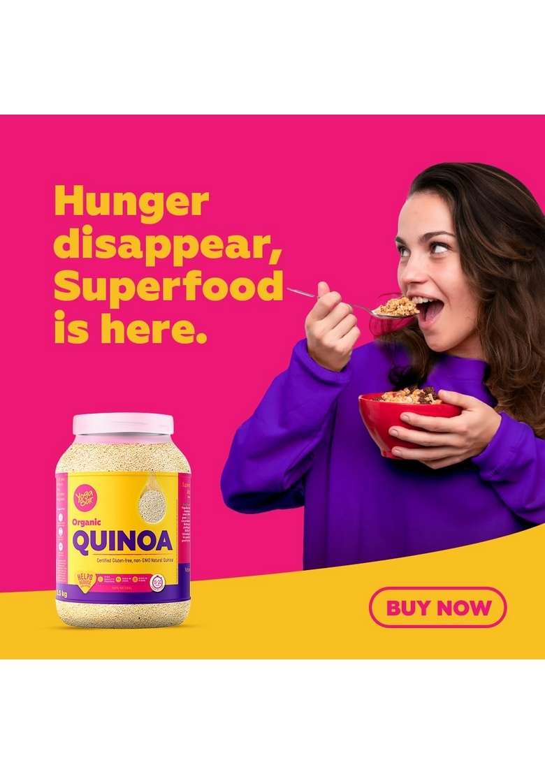 Yogabar Whole Quinoa 1Kg Pouch - Gluten Free Quinoa Grain - Diet Food For Weight Loss Management - Helps Manage Sugar Levels - Low Gi For Sustained Energy - Indya