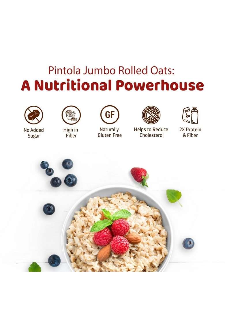 Pintola Oats 1Kg, Rolled Oats, Diet Food, Weight Management, Natural Whole Grain, High In Fibre & Protein, Jumbo Rolled, Breakfast Cereals, Gluten Free Oatmeal, Dalia Porridge - Indya