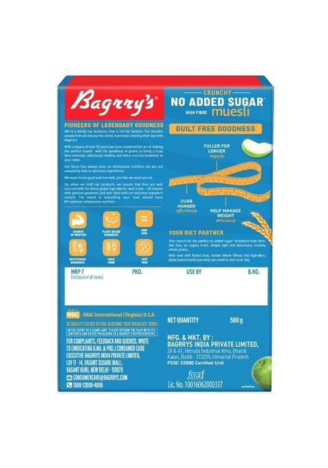 Bagrry’S No Added Sugar Muesli 500G | 0% Added Sugar | 90% Whole Grains | High Fibre & Protein | Plant-Based Breakfast Cereal | No Nuts, No Corn Flakes | Ideal For Diabetics & Weight Management | No Preservatives