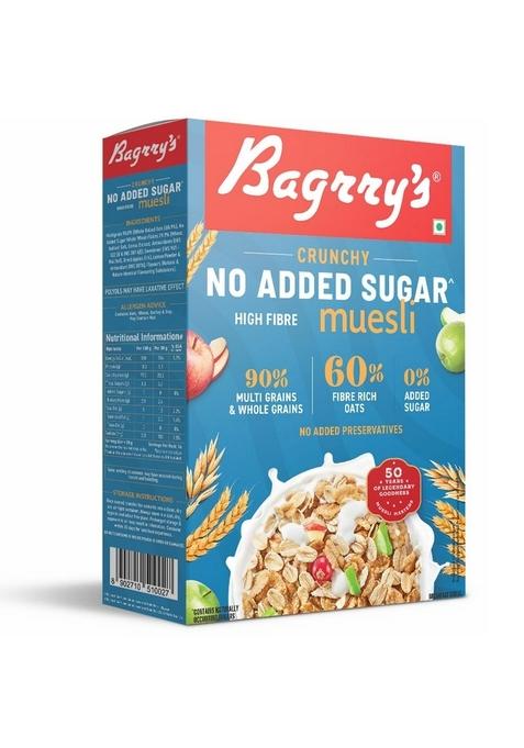 Bagrry’S No Added Sugar Muesli 500G | 0% Added Sugar | 90% Whole Grains | High Fibre & Protein | Plant-Based Breakfast Cereal | No Nuts, No Corn Flakes | Ideal For Diabetics & Weight Management | No Preservatives