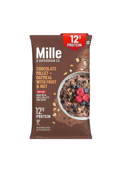 Mille High Protein Chocolate Oatmeal With Fruit & Nuts | Power Of 5 Grains - Oats, Ragi, Jowar, Barley, Wheat | Flax Seeds, Almonds, Raisins | Healthy High Fibre Breakfast Cereal | 400G