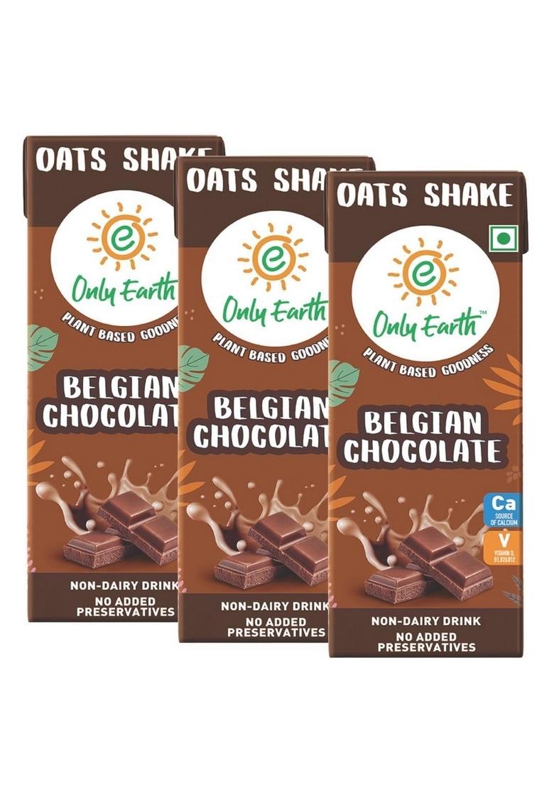 Only Earth Oats Shake | Belgian Chocolate | Vegan | Plant-Based | Lactose-Free | No Added Preservatives, Colors | Cholesterol-Free | Guilt-Free | With Calcium, Vitamin D, B1, B2 And B12 165Ml (3 Packs)