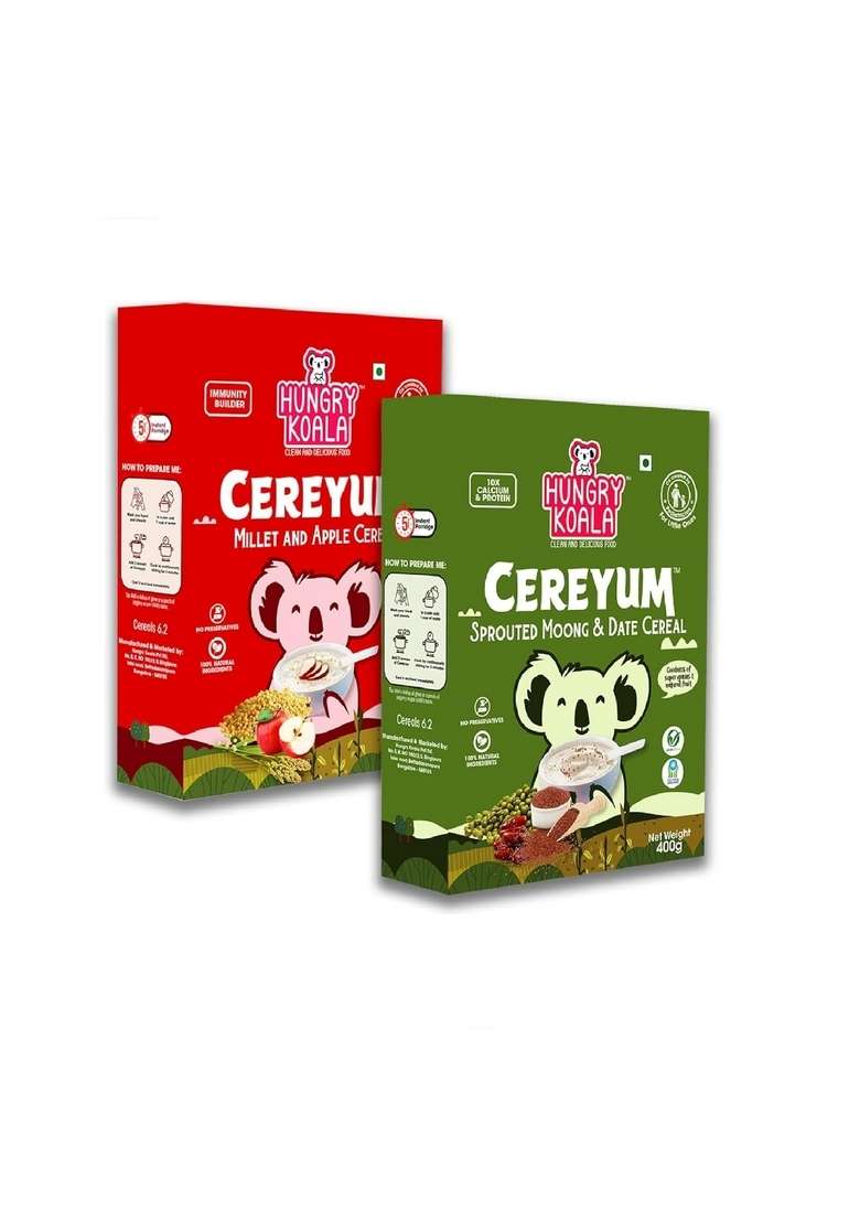 Hungry Koala Cereal Made With Natural Ingridients Millet Apple Sprouted Moong & Dates For Kids To Grow Healthy No Preservative Or Additives Or Maida 200 Grams (Pack Of 2) - Indya