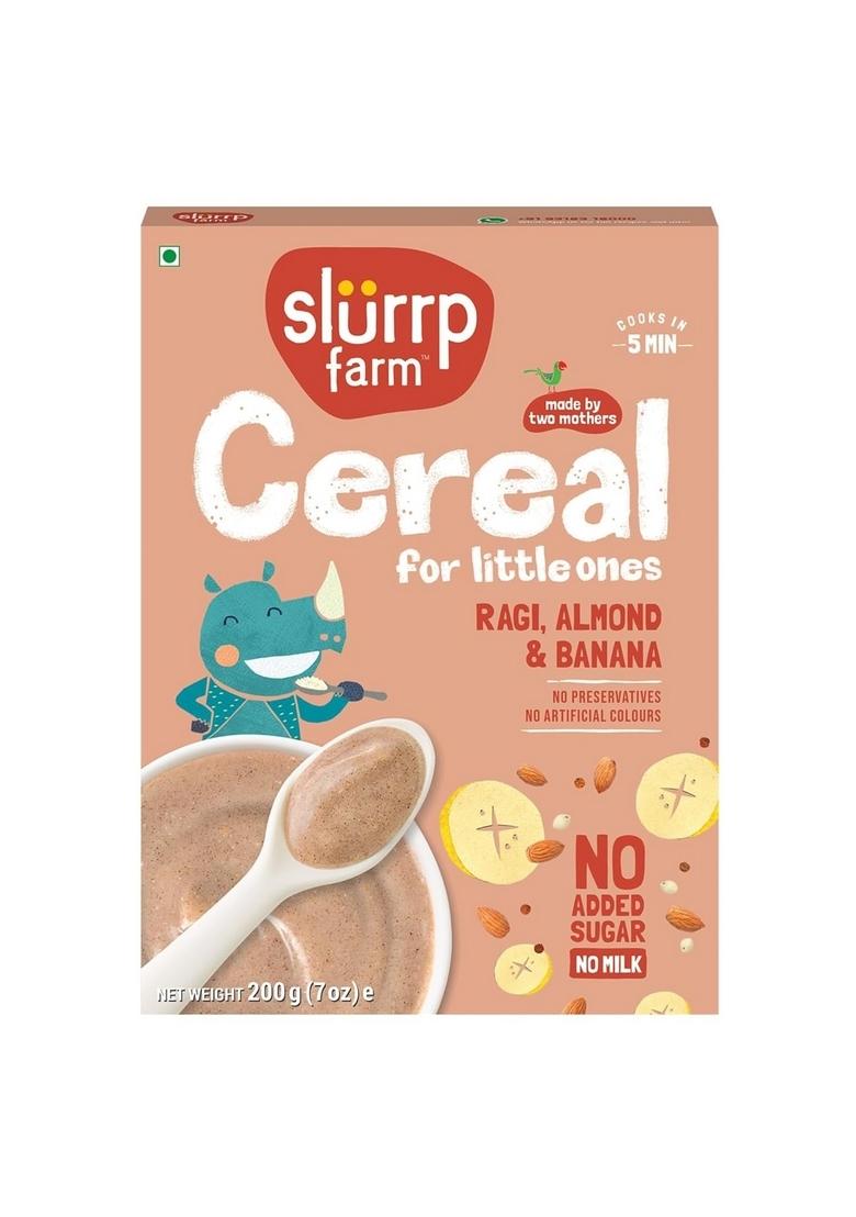 Slurrp Farm No Added Sugar, No Salt Ragi, Almond And Banana Cereal | 100% Sprouted Ragi | Healthy Cereal | No Milk | No Preservatives, 200G
