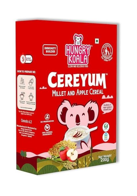 Hungry Koala Millet & Apple Cereal Made With Natural Ingridients For Kids To Grow Healthy No Preservative Or Additives Or Maida 200 Grams