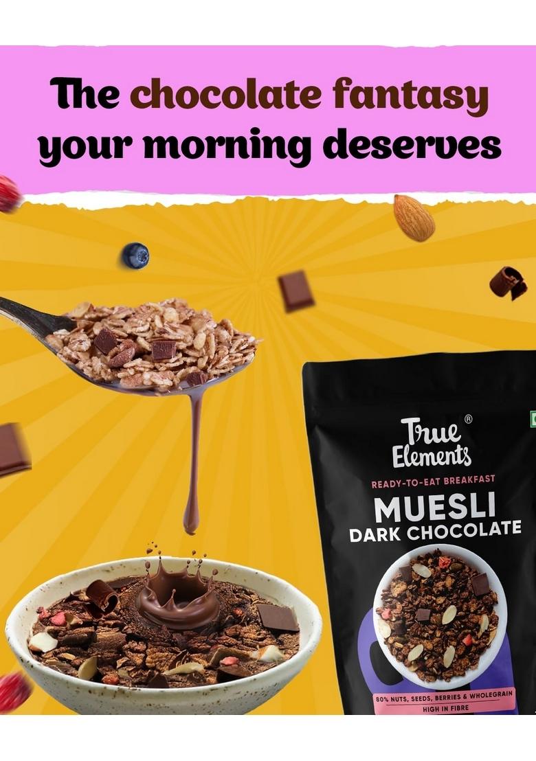 True Elements Dark Chocolate Muesli 1Kg | Nuts & Berries Muesli | 13G Clean Protein | 13% Millet | Cereal For Breakfast | Gluten Free Breakfast