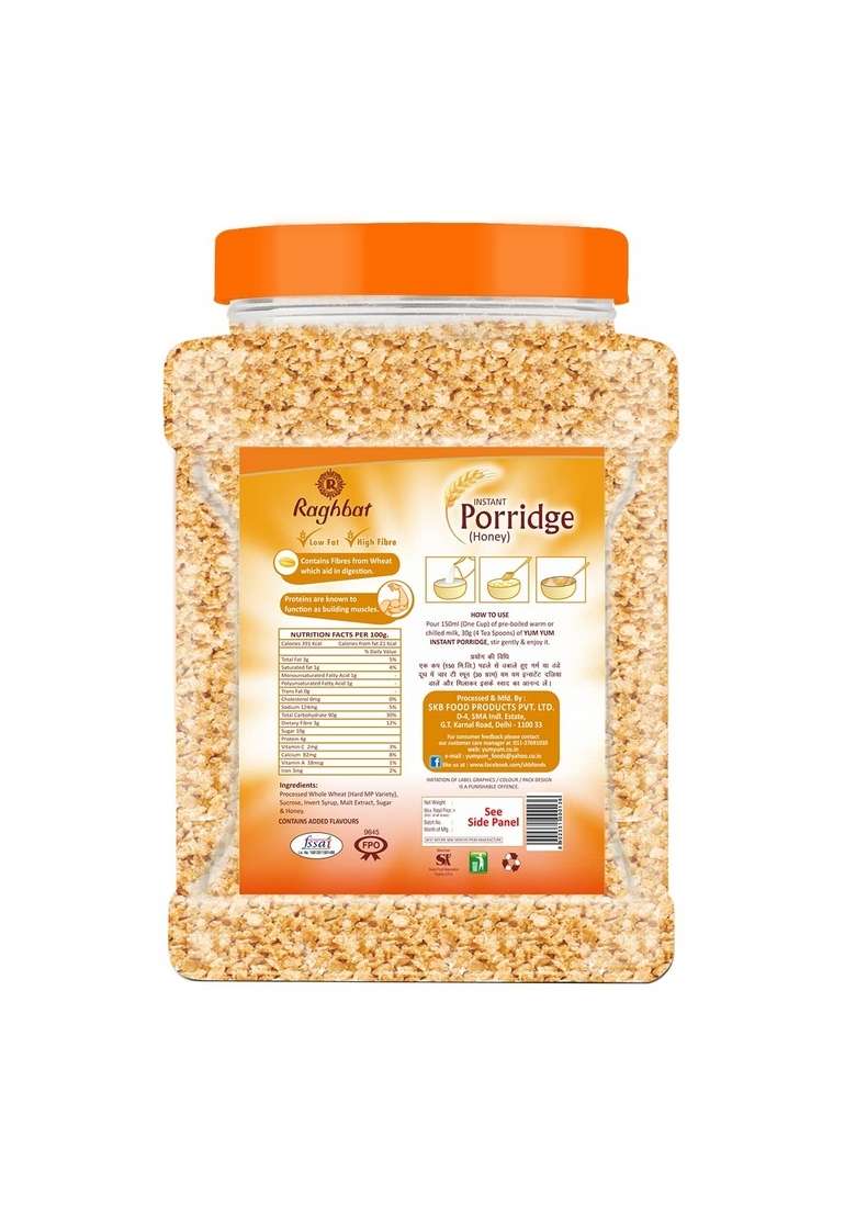 Raghbat High Fiber Instant Roasted Porridge Honey Flavor With Proteins & Vitamins – 750Gm (Pack Of 1 Jar) Nutritious Breakfast Cereals, (Daliya/Dalia) - Indya