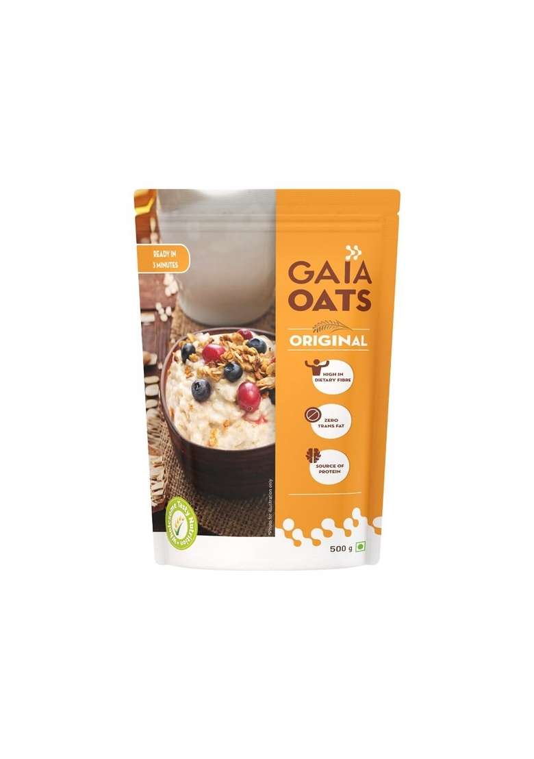 Gaia Oats Original – 500G | 100% Wholegrain Rolled Oats | High In Fiber & Protein | Heart-Healthy Breakfast Option | Supports Weight Management & Digestive Health | Zero Cholesterol | Vegan & Gluten-Free - Indya