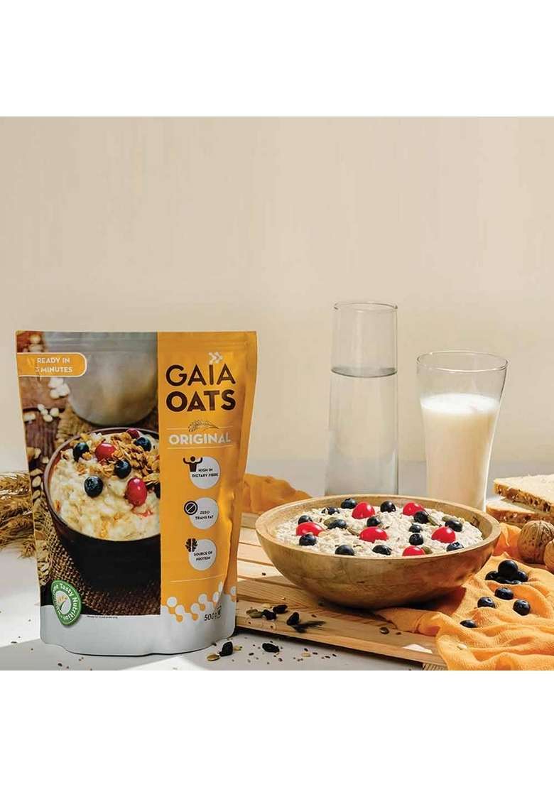 Gaia Oats Original – 500G | 100% Wholegrain Rolled Oats | High In Fiber & Protein | Heart-Healthy Breakfast Option | Supports Weight Management & Digestive Health | Zero Cholesterol | Vegan & Gluten-Free - Indya