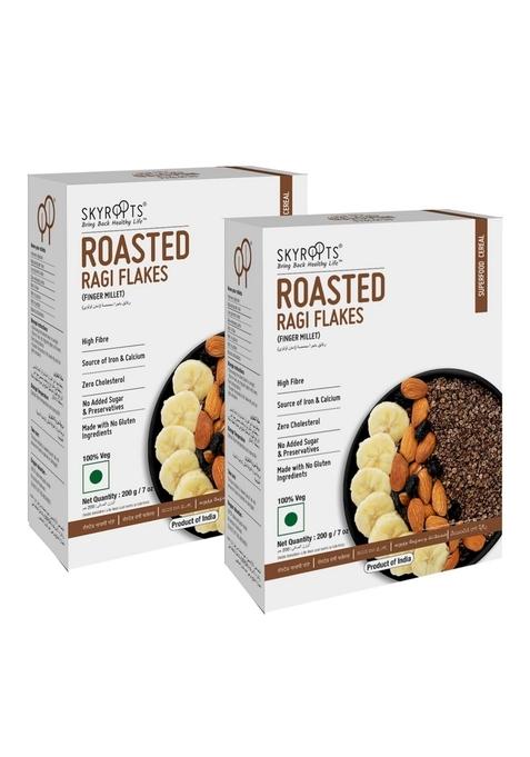 Skyroots Roasted Ragi Flakes � High-Protein, Naturlly Gluten-Free Millet Cereal (2 Packs, 200G Each) | No Sugar, No Preservatives | Healthy Breakfast For Men, Women & Kids | 400G