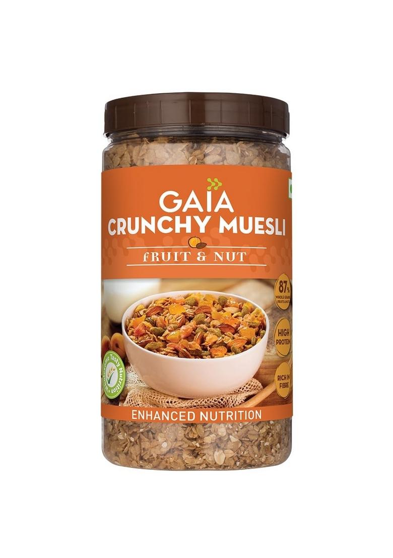 Gaia Crunchy Muesli Fruit And Nuts A Mix Of Wholesome Breakfast Cereals Packed With Fibre, Iron And Antioxidants Serves As The Nourishing, Tasty Breakfast Option. 1Kg Jar Pack