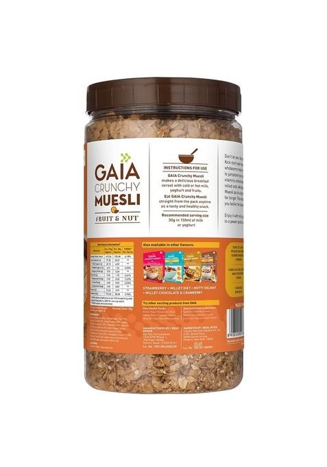 Gaia Crunchy Muesli Fruit And Nuts A Mix Of Wholesome Breakfast Cereals Packed With Fibre, Iron And Antioxidants Serves As The Nourishing, Tasty Breakfast Option. 1Kg Jar Pack