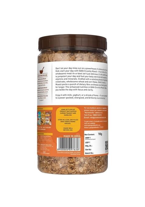 Gaia Crunchy Muesli Fruit And Nuts A Mix Of Wholesome Breakfast Cereals Packed With Fibre, Iron And Antioxidants Serves As The Nourishing, Tasty Breakfast Option. 1Kg Jar Pack
