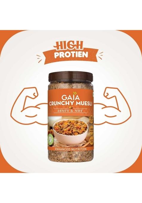 Gaia Crunchy Muesli Fruit And Nuts A Mix Of Wholesome Breakfast Cereals Packed With Fibre, Iron And Antioxidants Serves As The Nourishing, Tasty Breakfast Option. 1Kg Jar Pack