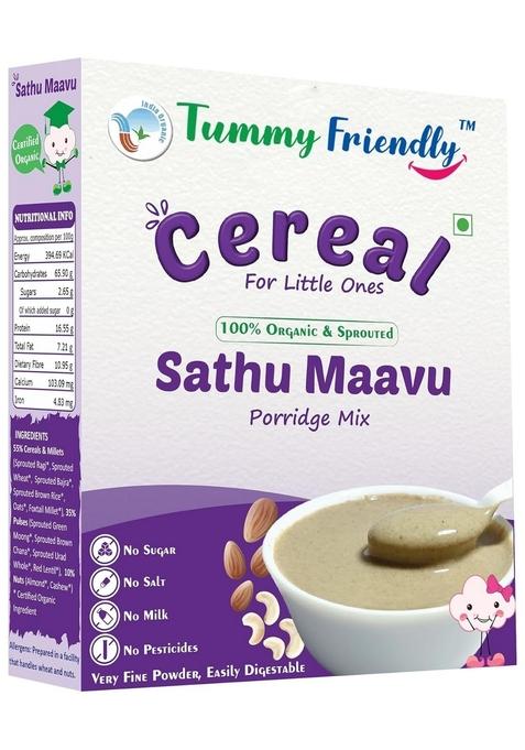 Tummyfriendly Foods Certified Organic Sprouted Sathu Maavu Mix | Made Of Sprouted Ragi, Whole Grains, Pulses & Nuts | Organic Baby Food For 8+ Months Baby | Rich In Protein & Healthy-Fat Multigrain Cereal Health Mix | Sattu Real Food For Babies Kids Adult