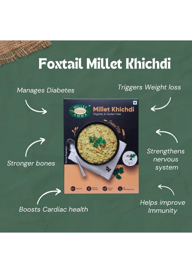 Millet Amma Certified Organic Millet Khichdi Mix | 250 Gms Pack | 65% Millet Content | Easy & Ready To Cook | Instant Millet Breakfast Mix | Rich In Protein & High Fiber | 100% Vegan