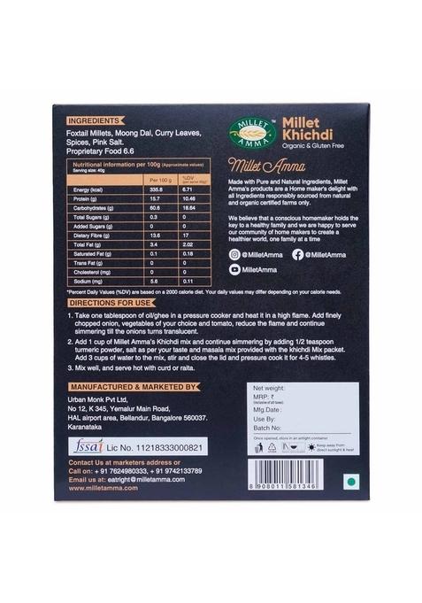 Millet Amma Certified Organic Millet Khichdi Mix | 250 Gms Pack | 65% Millet Content | Easy & Ready To Cook | Instant Millet Breakfast Mix | Rich In Protein & High Fiber | 100% Vegan