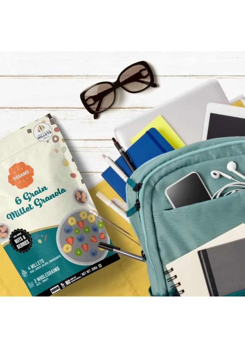 9Grams Superfood Granola With Almonds, Hazelnuts, Cranberries & Figs | Millets & Wholegrains | Source Of Fibre | Breakfast Cereal | Baked Crunchy Multigrains | Dark Chocolate (Nuts Granola 300G)