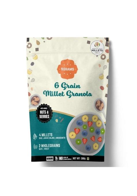 9Grams Superfood Granola With Almonds, Hazelnuts, Cranberries & Figs | Millets & Wholegrains | Source Of Fibre | Breakfast Cereal | Baked Crunchy Multigrains | Dark Chocolate (Nuts Granola 300G)