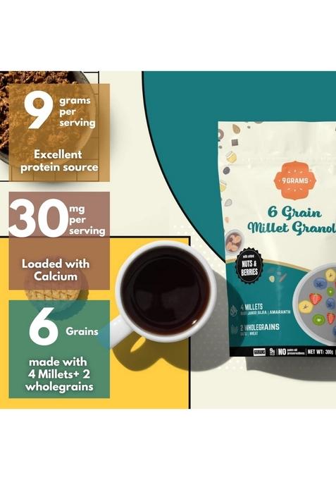 9Grams Superfood Granola With Almonds, Hazelnuts, Cranberries & Figs | Millets & Wholegrains | Source Of Fibre | Breakfast Cereal | Baked Crunchy Multigrains | Dark Chocolate (Nuts Granola 300G)