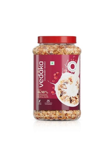 Amazon Brand - Vedaka Cranberry Muesli 1 Kg Jar | Contains 86.98% Dry Fruits, Nuts And Multigrains | Loaded With Cranberries | Source Of Fiber | No Added Preservatives | Breakfast Cereal