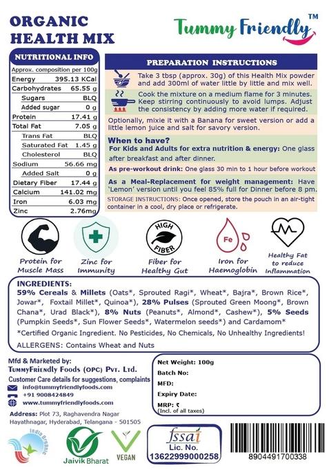 Tummyfriendly Foods Organic Health Mix Powder For Baby Kids 2 Year Old | Baby Food For 2+ Year Old | Maximum Nutrition From Real Food. Available In Trial Baby Pack. 800G