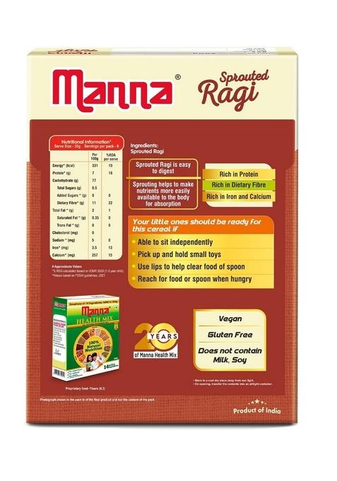 Manna Sprouted Ragi Powder, Porridge Mix, No Added Sugar, Colour, Flavour, Salt. 250G