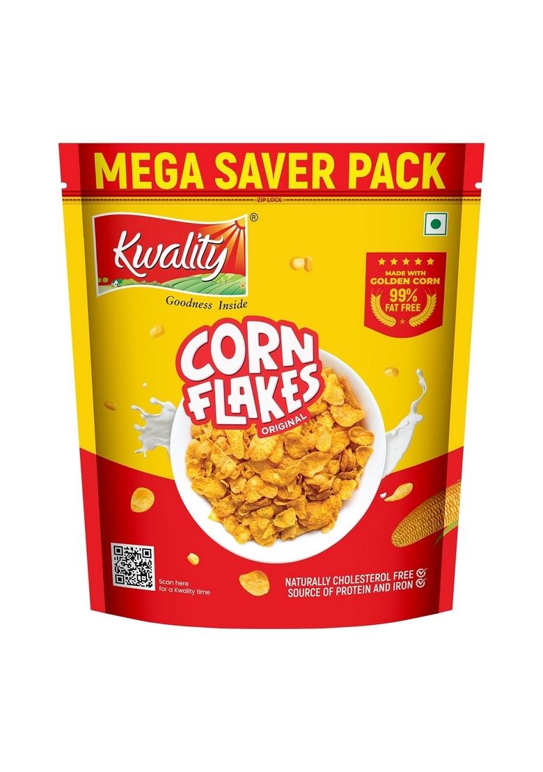 Kwality Corn Flakes 1Kg | Made With Golden Corns | 99% Fat Free, Natural Source Of Vitamin & Iron | High In Protein & Fiber | Healthy Breakfast Cereal