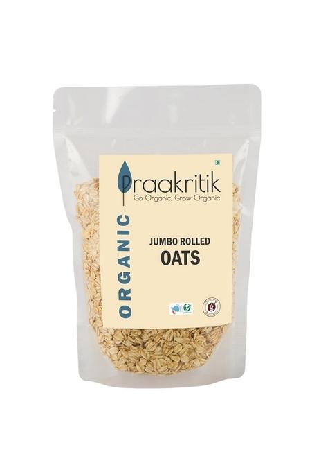 Praakritik Organic Jumbo Rolled Oats 500 Gram, Gluten Free Oats, Healthy Breakfast Cereal & Diet Food, Support Weight Loss, High In Protein & Fibre