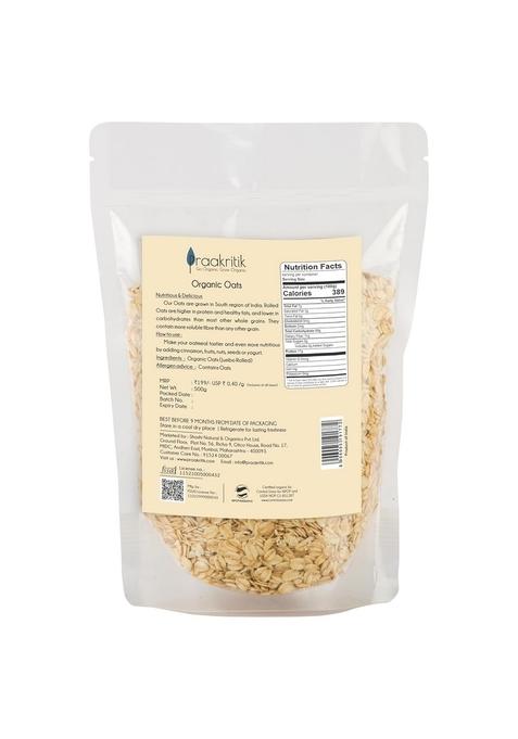 Praakritik Organic Jumbo Rolled Oats 500 Gram, Gluten Free Oats, Healthy Breakfast Cereal & Diet Food, Support Weight Loss, High In Protein & Fibre