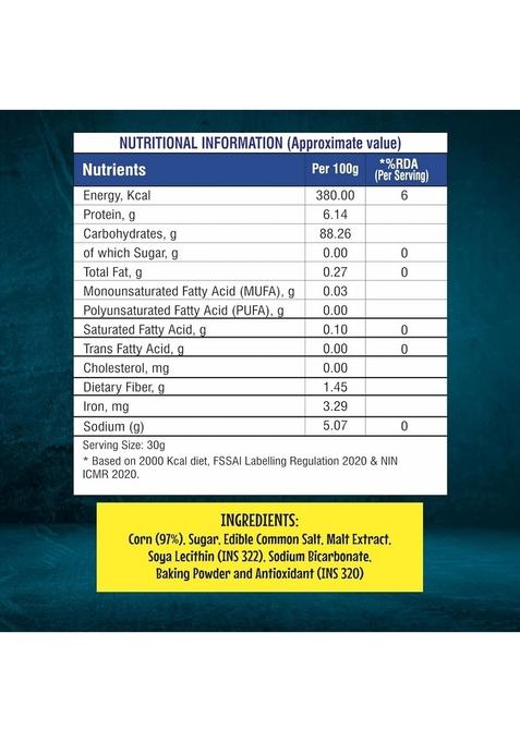 8Am Corn Flakes 500 Gram, No Added Sugar, 97% Corn, 99% Fat Free, No Cholesterol, Trans Fat, Artificial Additives, Vitamins B1, B2, B3, B6, B9, Iron, Calcium, Breakfast Cereal