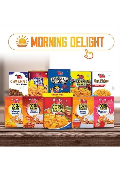 8Am Corn Flakes 500 Gram, No Added Sugar, 97% Corn, 99% Fat Free, No Cholesterol, Trans Fat, Artificial Additives, Vitamins B1, B2, B3, B6, B9, Iron, Calcium, Breakfast Cereal