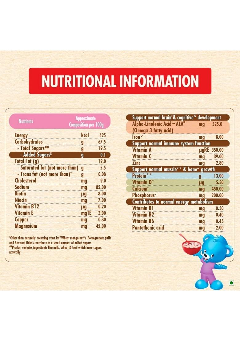 Ceregrow No Refined Sugar | Multigrain, Milk & Fruits Cereal | Source Of Iron,Omega 3, Protein, Calcium | 19 Nutrients |Extra Saver Multipack (12 Units X 50G) 600G