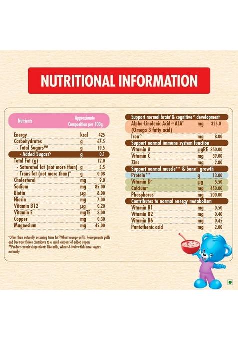 Ceregrow No Refined Sugar | Multigrain, Milk & Fruits Cereal | Source Of Iron,Omega 3, Protein, Calcium | 19 Nutrients |Extra Saver Multipack (12 Units X 50G) 600G