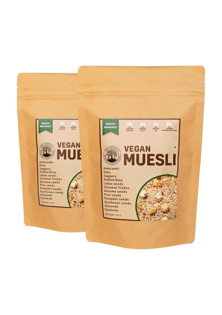 Peepal Farm Vegan Muesli | Handmade Wholegrain Breakfast Cereal | No Added Artificial Flavors & Preservatives | Pack Of 2 (200G Each)