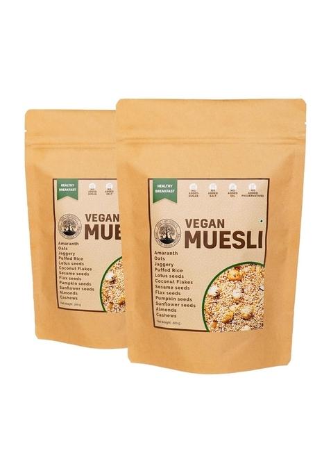 Peepal Farm Vegan Muesli | Handmade Wholegrain Breakfast Cereal | No Added Artificial Flavors & Preservatives | Pack Of 2 (200G Each)